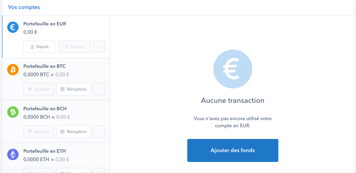 Capture d'cran ajout de fonds sur Coinbase