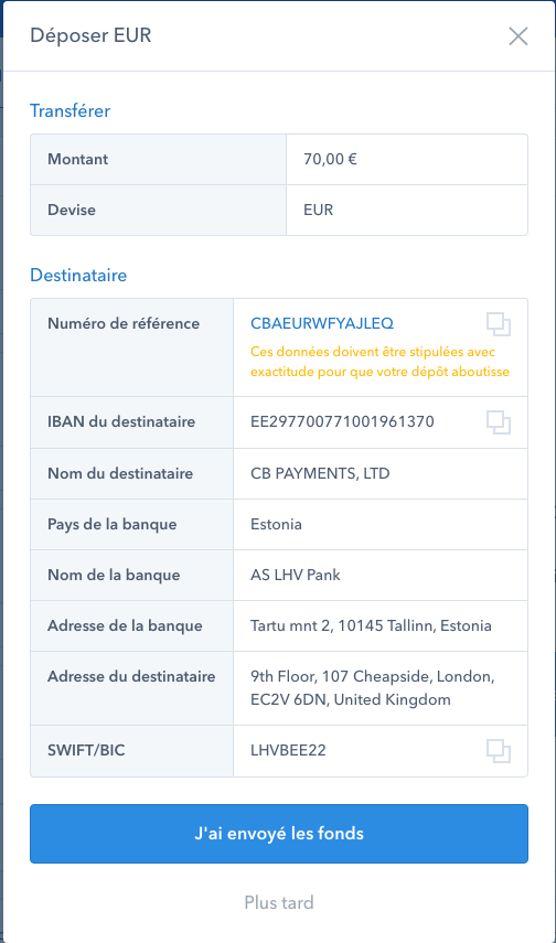 Instructions dépôt coinbase
