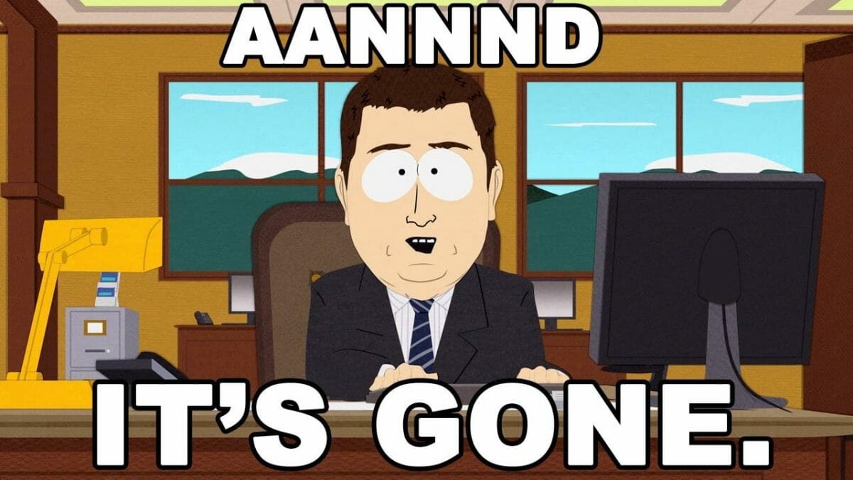 Meme « And it's gone » de South Park annonçant la perte des NFT de Nick Johnson