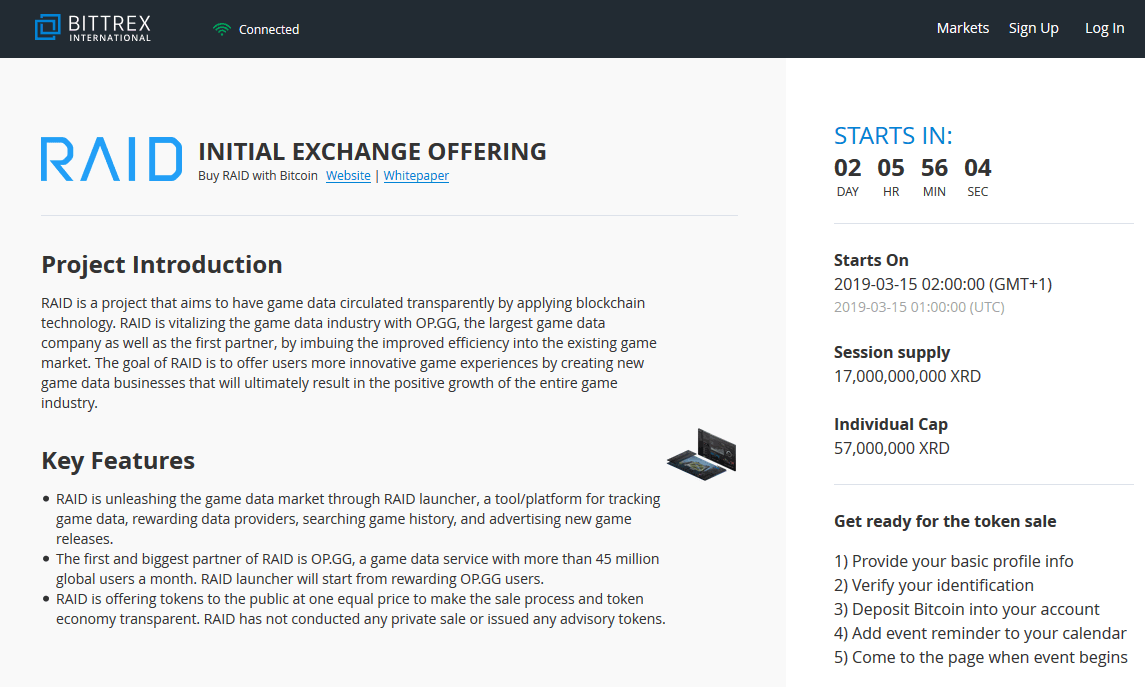 Initial Exchange Offering RAID Bittrex