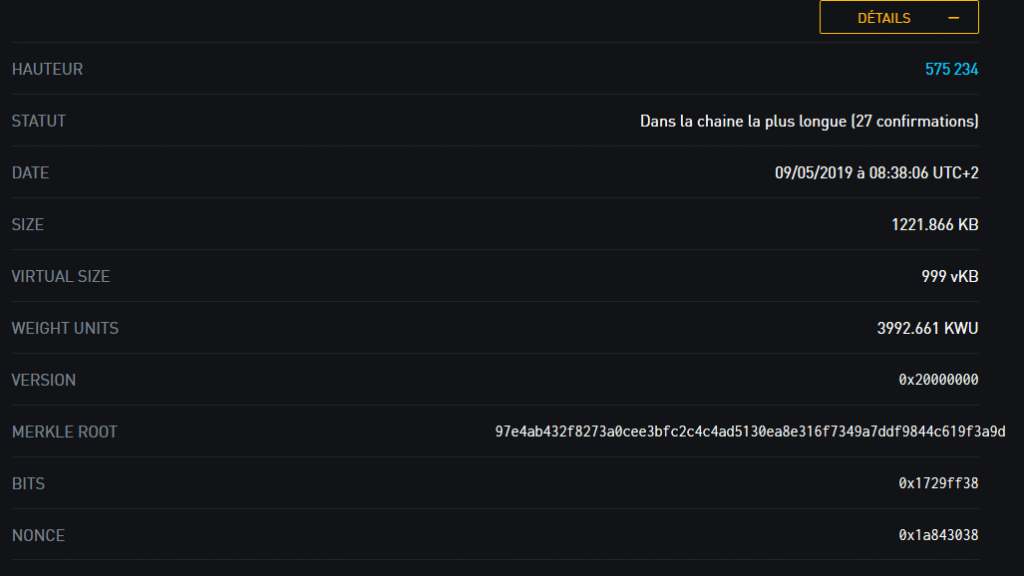 explorateur de blockchain : exploration d'un bloc