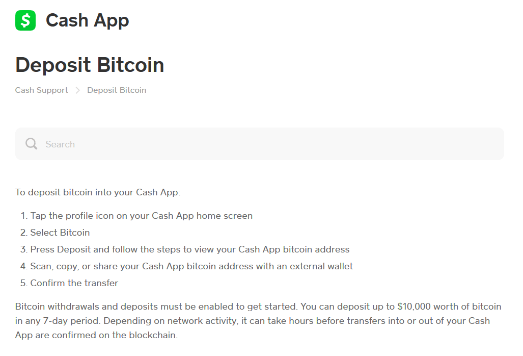Dépôts en Bitcoin Cash App Square