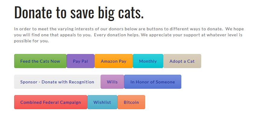 Dons Big Cats Rescue Bitcoin