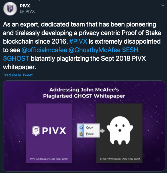 PIVX plagiat annonce
