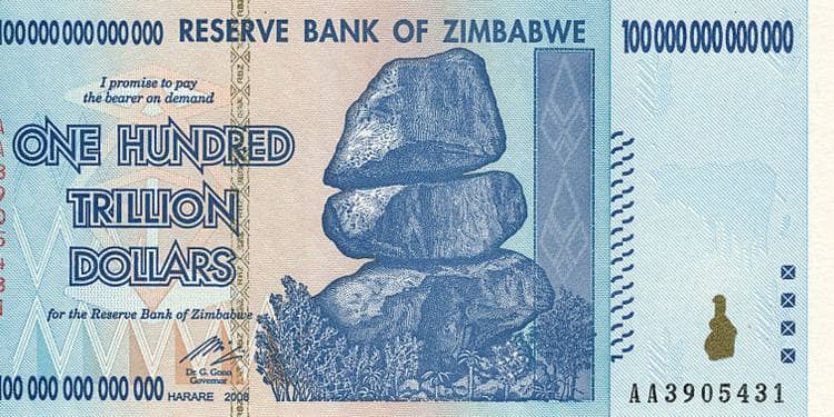 Billet de 100 000 milliards de dollars zimbabwéens