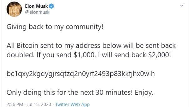 Tweet Elon Musk compte Twitter piraté