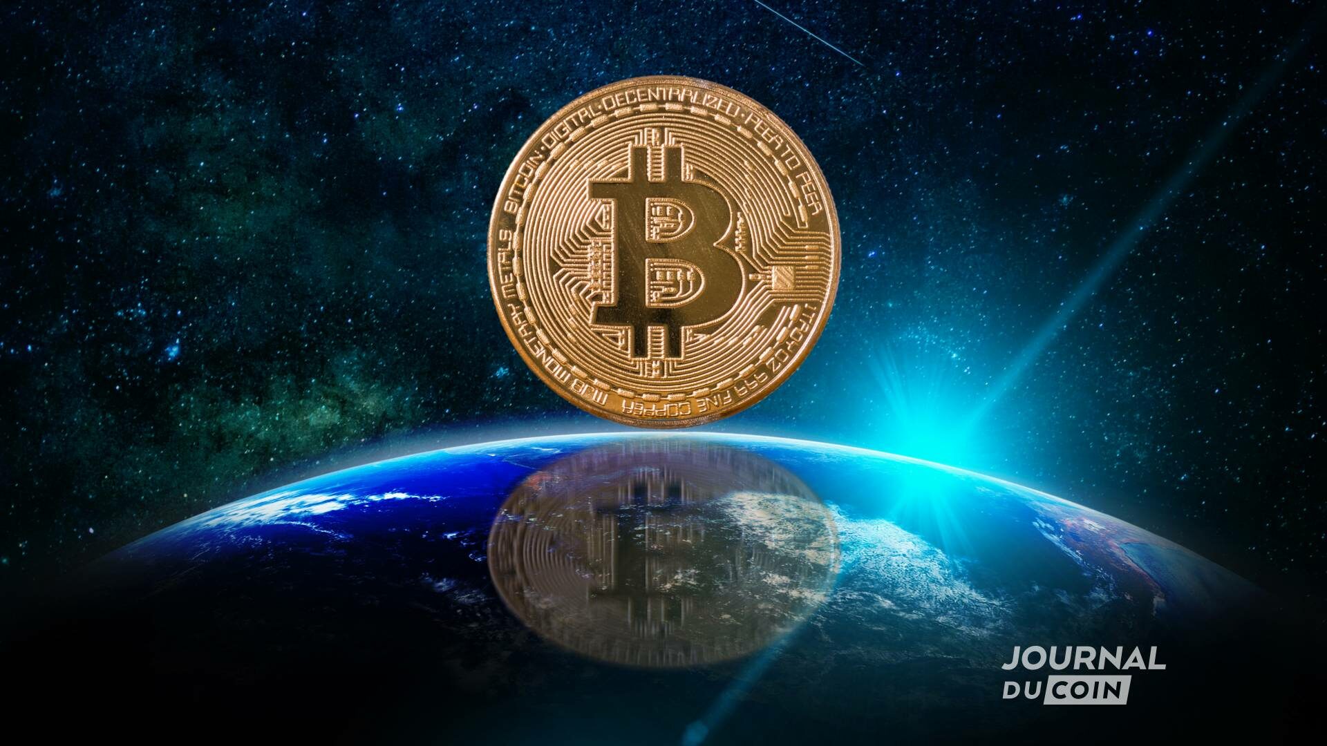 Bitcoin au dessus de la Terre et dans l'espace.