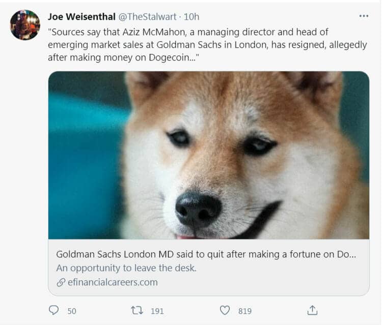 Un banquier londonien fait fortune avec le Doge et plaque tout