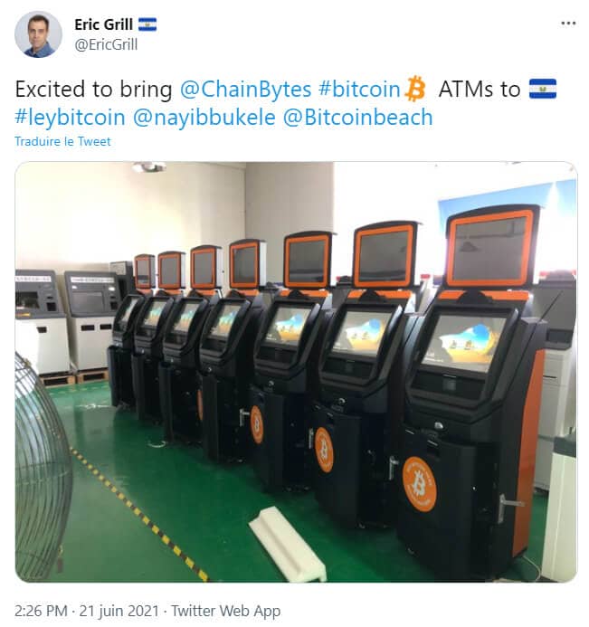 Publication d'Eric Grill  sur les ATM Bitcoin - Source : Twitter