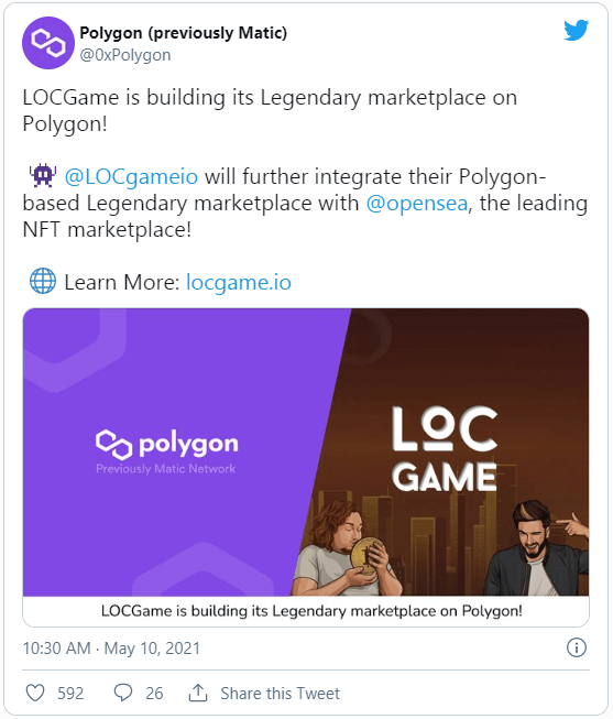Polygon et LOCGame viennent d'officialiser leur partenariat par le biais de Twitter