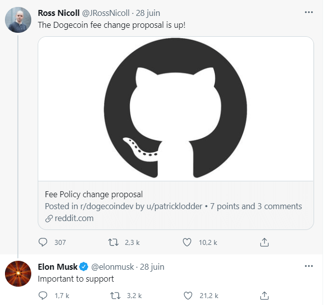Réponse d'Elon Musk à Core Ross Nicoll - Source : Twitter