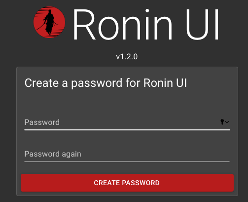 Ecran de création de mot de passe pour se connecter à l'interface graphique RoninUI.