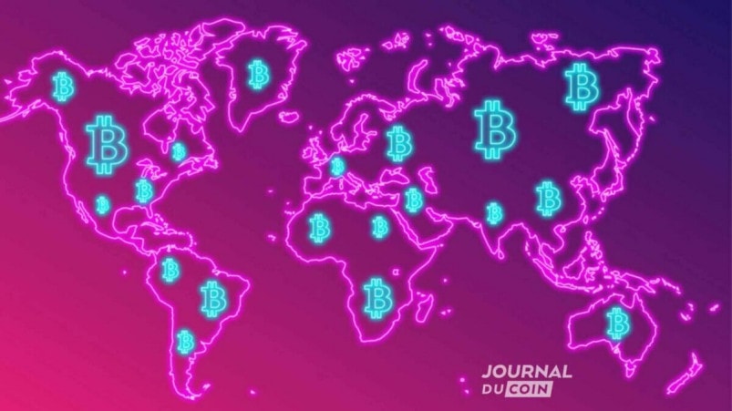 Il s'agit d'une carte du monde traduisant la volonté d'un déploiement du bitcoin à grande échelle.