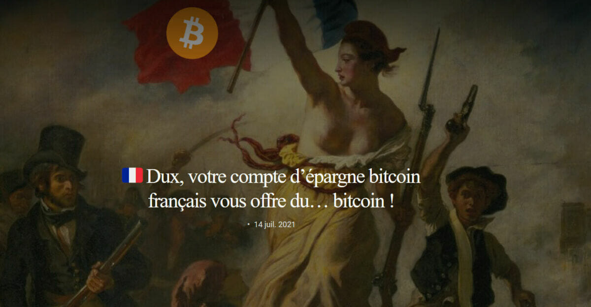 Annonce de l'offre d'épargne en bitcoins par Dux