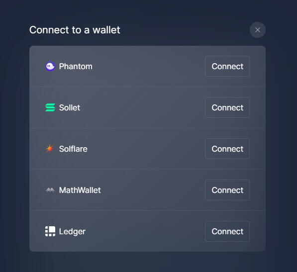 Mercurial Finance - Connecter un wallet Solana