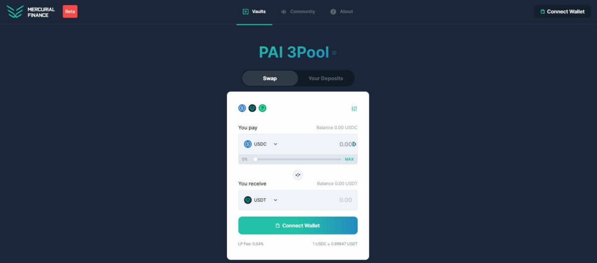 Mercurial Finance - PAI 3Pool - Swap interface