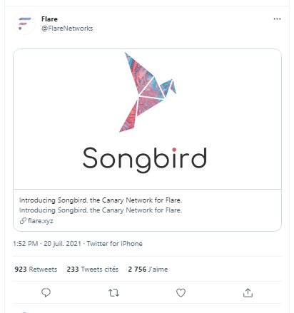 Les détenteurs de Ripple (XRP) recevront les tokens de Songbird (SGB) du réseau Canary de Flare, dans le cadre d'un airdop.