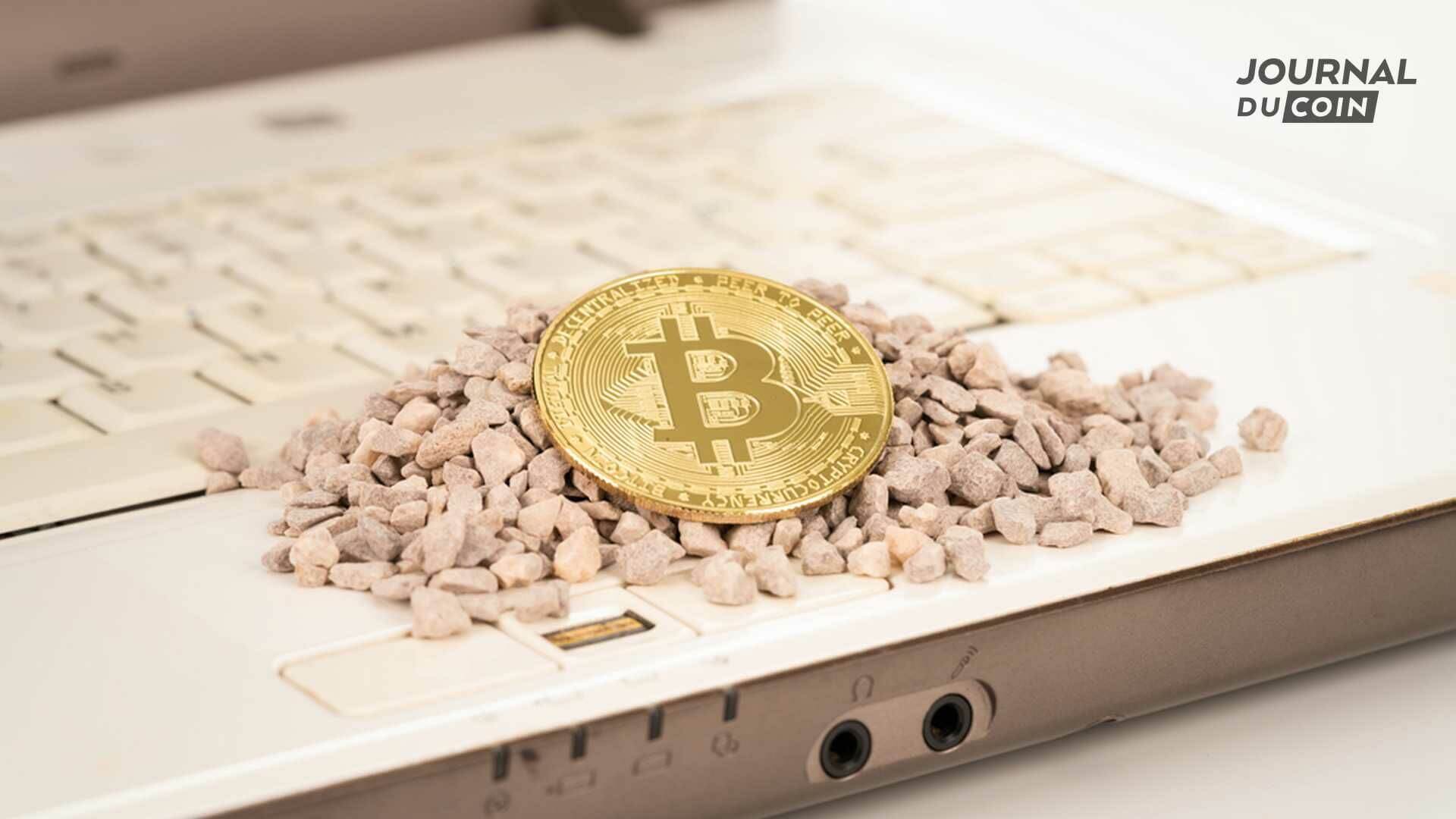 Bitcoin sur un ordi et des cailloux