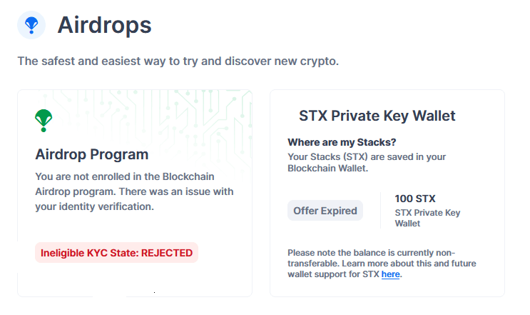 Les comptes Blockchain.com ont reçu un airdrop STX en 2019, qui valent 155 dollars actuellement