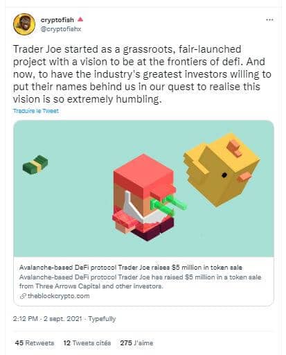 Le protocole DeFi Trader Joe basé sur Avalanche (AVAX) lève 5 millions de dollars, et a désormais de grands noms derrière lui.