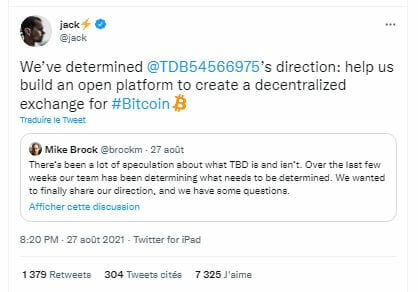Square à travers TBD envisage de lancer un exchange décentralisé natif 100% Bitcoin.