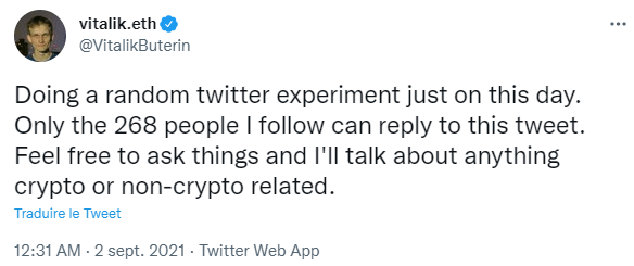 Vitalik Buterin le fondateur d'Ethereum laisse ses proches le questionner sur Twitter