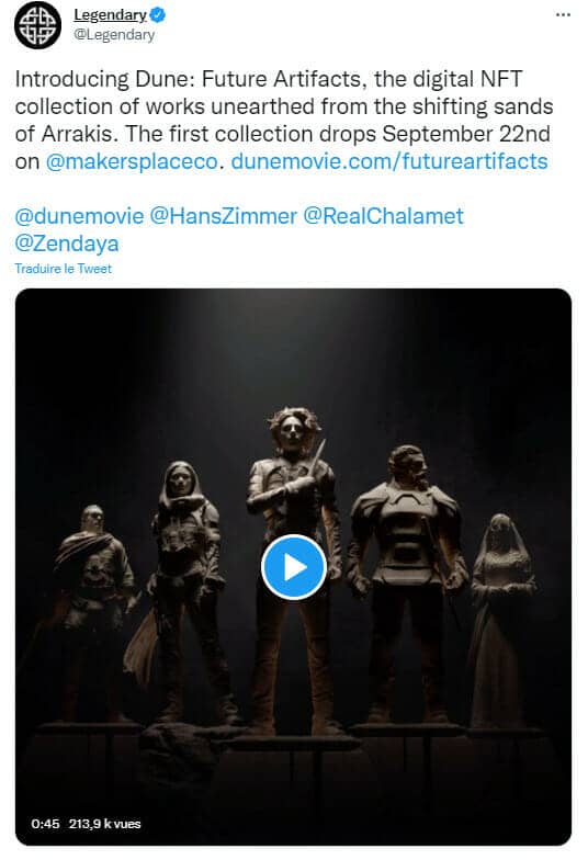 Publication Twitter de Legendary Pictures annonçant la vente de la collection « Dune : Future Artifacts »