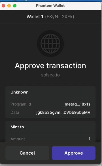 Approbation d'une transaction SOL sur votre wallet Phantom.
