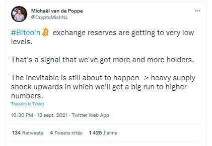 Un choc de l'offre de Bitcoin est inévitable selon Michaël van de Poppe au vu du nombre important d'HODlers.