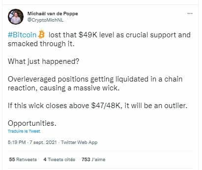 Réaction de van de Poppe au crash du Bitcoin