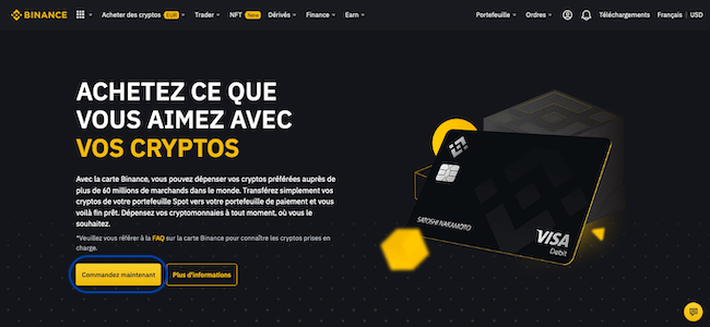 Commander la carte Binance pour dépenser ses bitcoins ethers