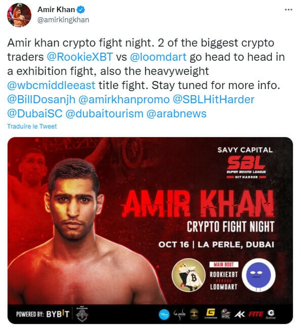 Publication Twitter - Amir Khan World Blockchain Summitn (WBS) Dubaï  match de boxe Amir Khan