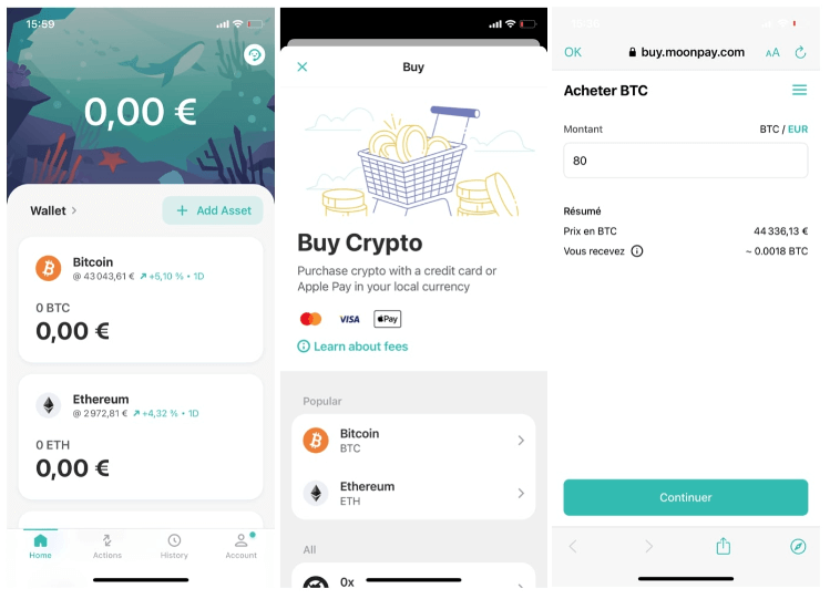 Divers moyens de paiement sont proposés aux utilisateurs pour pouvoir acheter instantanément de nombreuses cryptos sur votre smartphone