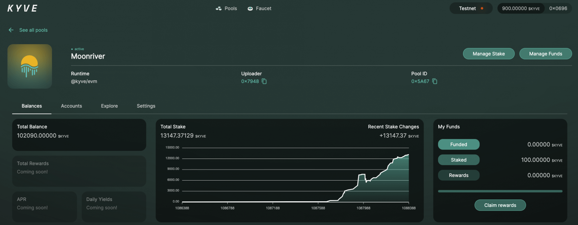 Stake personnel en jeu dans la pool Moonriver