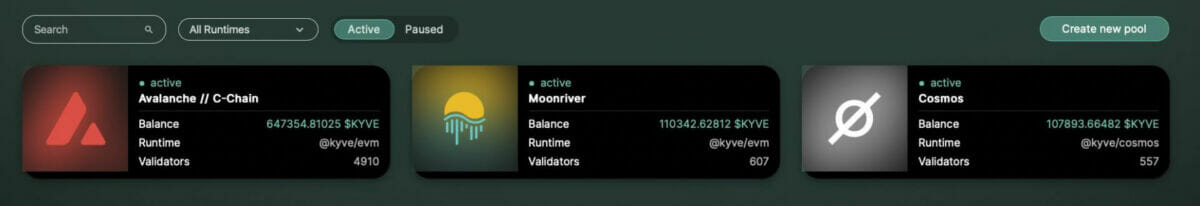 Les différentes pools disponibles sur Kyve