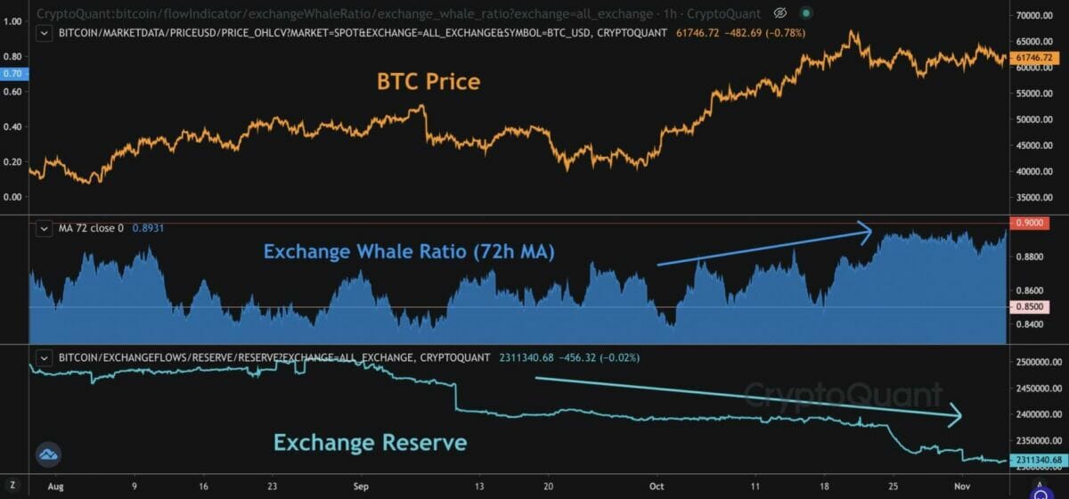 Les baleines semblent vouloir vendre leurs bitcoins, avec une augmentation de leur dépôt sur les exchanges.