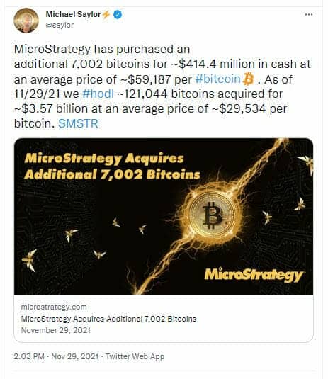MicroStrategy achète 7002 bitcoins (BTC°supplémentaires