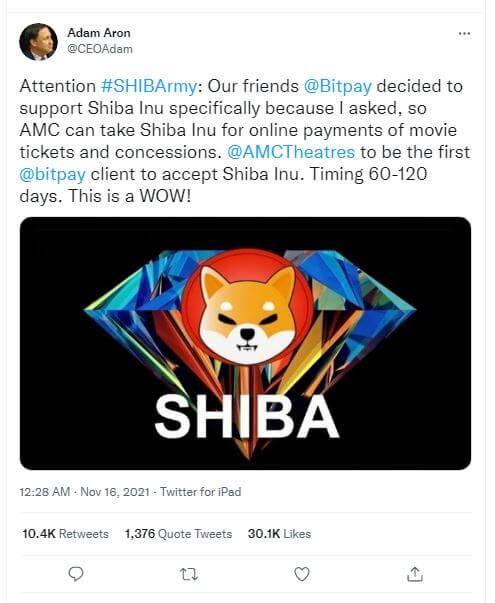 Ce géant du cinéma acceptera bientôt les paiement en shiba inu via BitPay