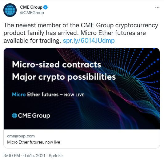 Le CME Group lance son micro-contrat à terme Ethereum