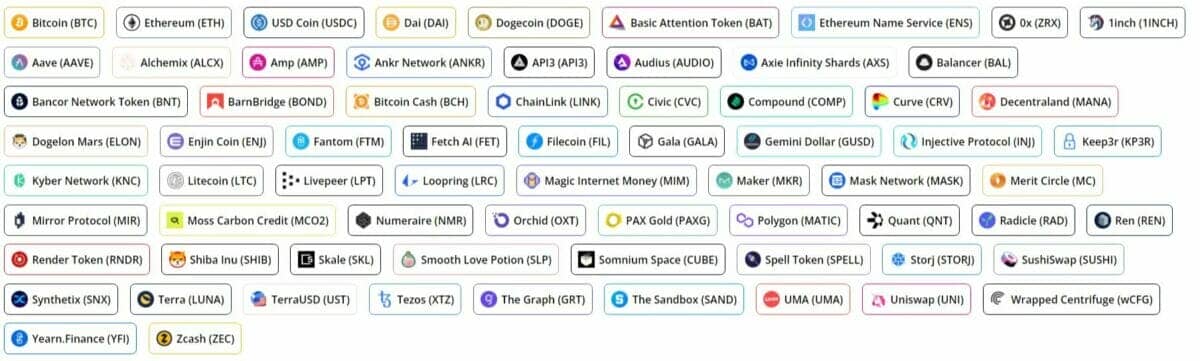 Cryptocurrencies accepted by The Giving Block