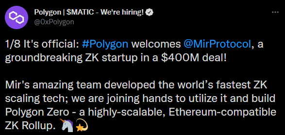 Twitter publication Polygondu - takeover MirProtocol