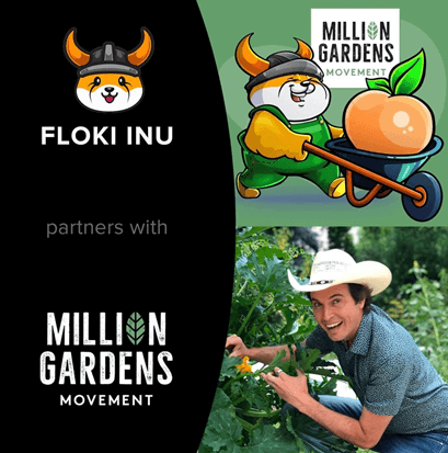 Image illustrant le partenariat entre Floki Inu et Million Gardens Movement