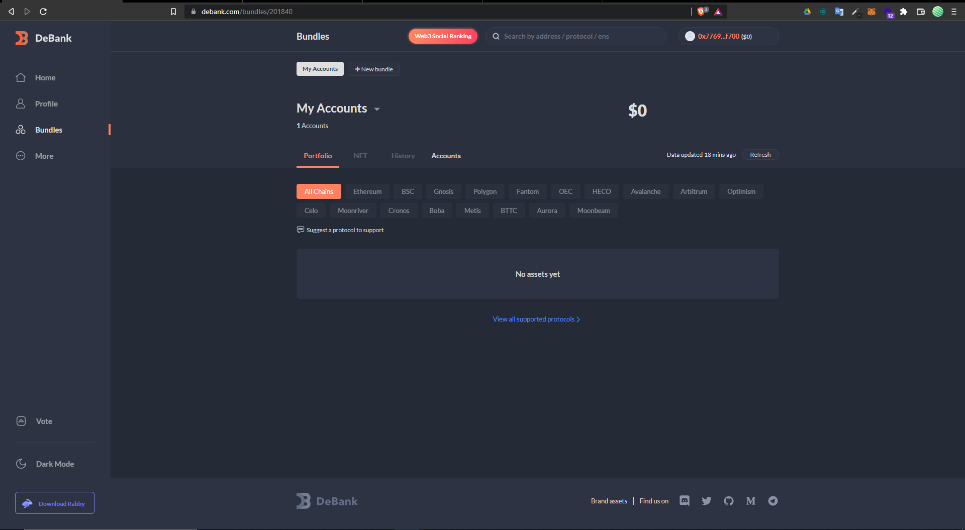 Capture d'écran de la partie "Bundles" une fois votre portefeuille vérifié