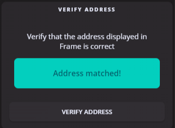 Screenshot de la partie "verify adress" du wallet Frame 