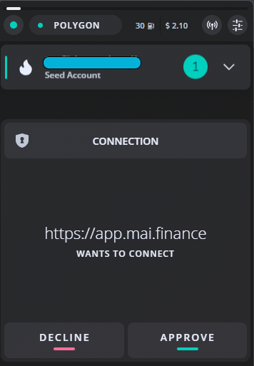 Screenshot d'un demande de connexion au wallet Frame 