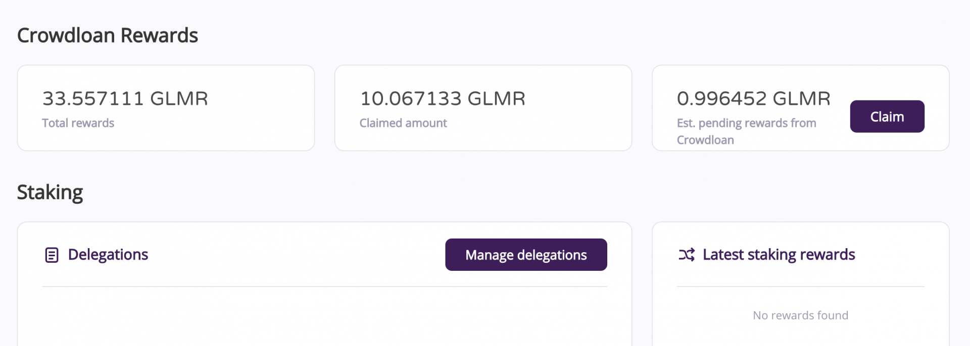 Capture d'écran indiquant ou trouver l'historique des récompenses en staking ( "latest staking rewards").