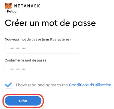 Pour metamask, il n'y a pas de lien mot de passe oublié