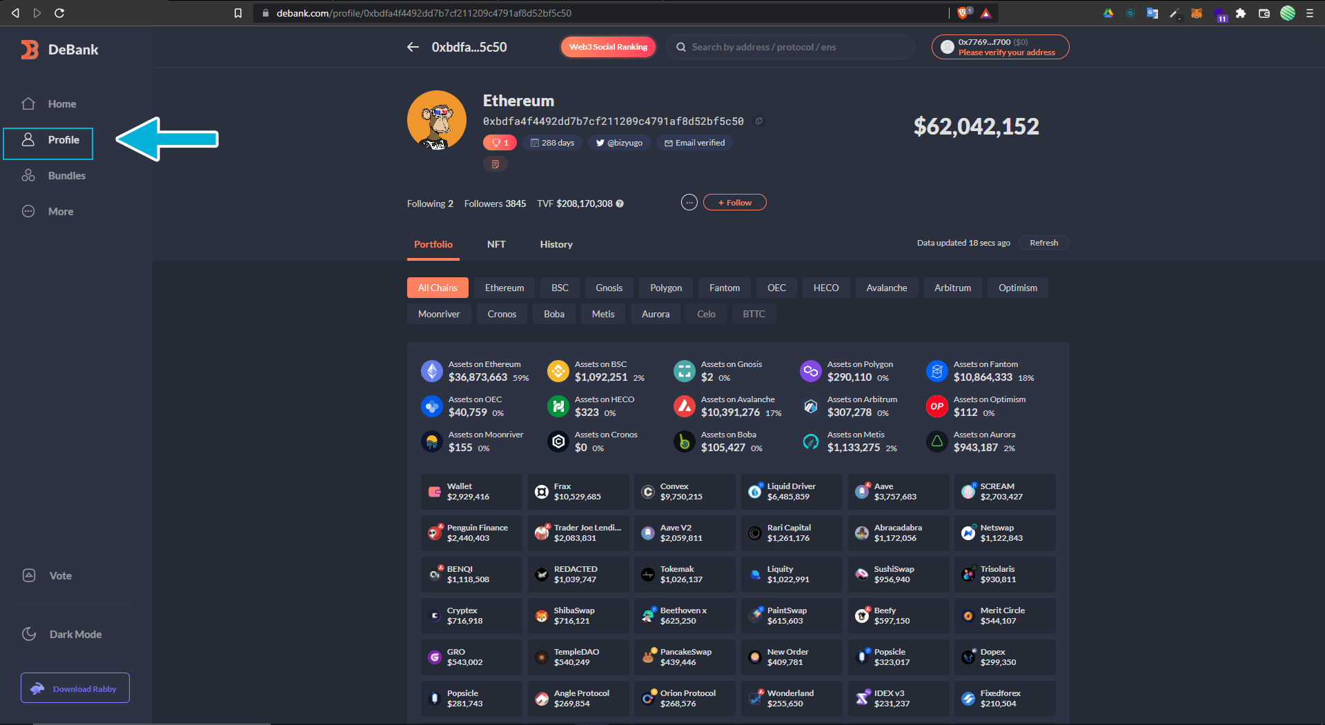 Capture d'écran du profil classé premier mettant an avant le moyen de retourner sur son propre profil