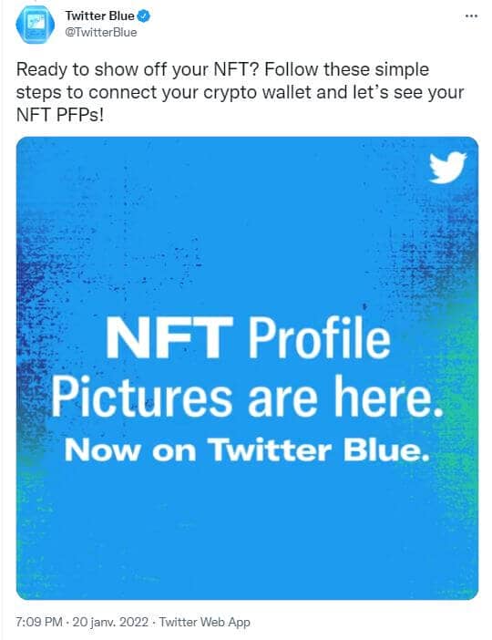 Twitter annonce la possibilité de connexion de son image de profil à son wallet NFT