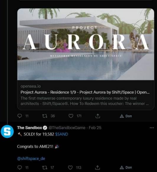 Tweet de la maison d'architectes Aurora 